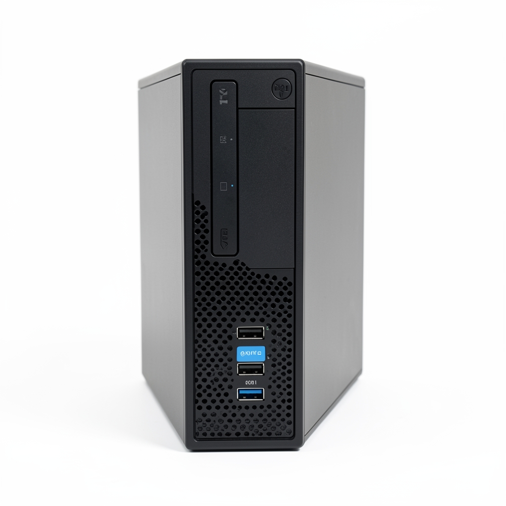 Dell OptiPlex 7010 Tower compact business desktop computer in black with front USB ports isolated on white background