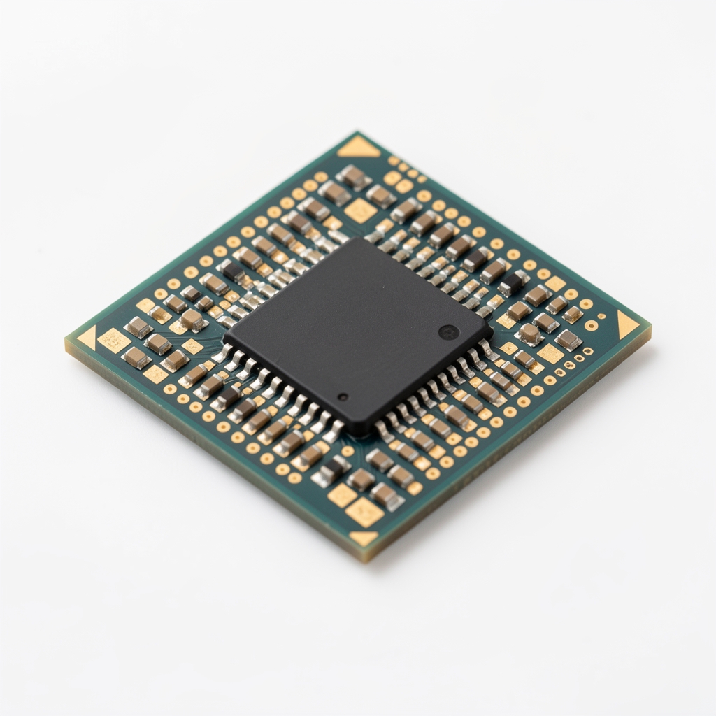 Intel Core i9-14900K processor chip in close-up detail showing gold contacts on white background